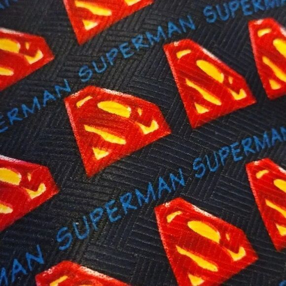 2 VTG DC Comics Superman Logos Black Blue Satin Neck Ties Bundle - Picture 4 of 16